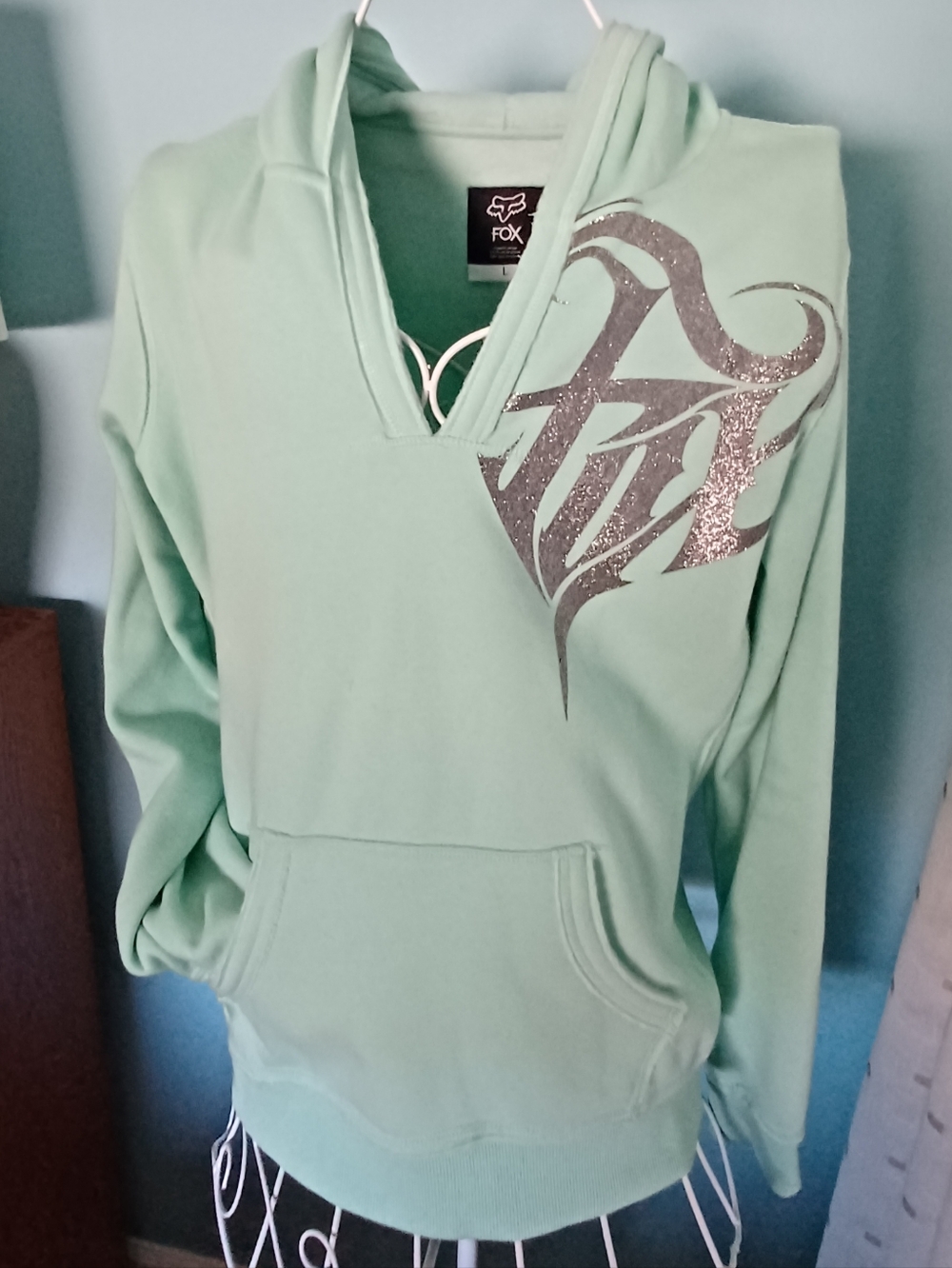 NWOT FOX Mint Green Fleece Lined Hoodie - Women's Size Large